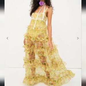 For Love and Lemons x Revolve Vikki Maxi Dress Garden Fairy Yellow Ruffle XS NWT